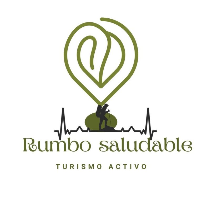 Logotipo de "Rumbo Saludable", con un corazón y elementos de turismo activo.